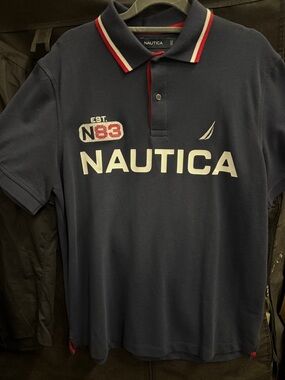Nautica Navy Polo with White Logo and Red Trim
